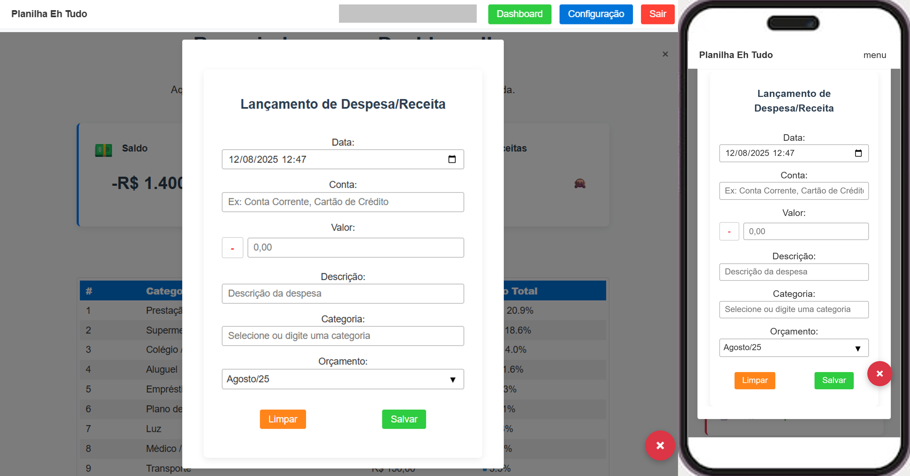 Formulário de lançamento